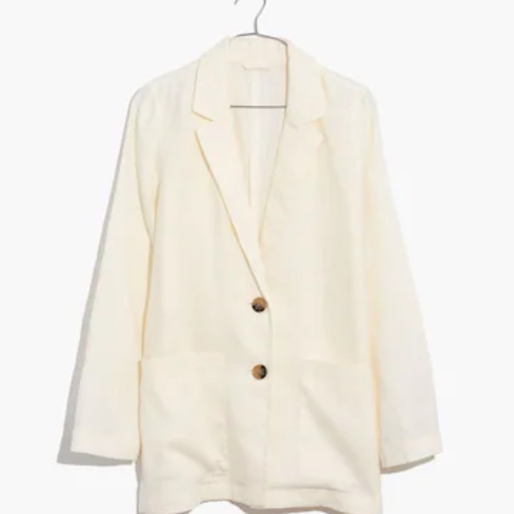 Madewell Women 100% Linen Cream Blazer with Button Closure